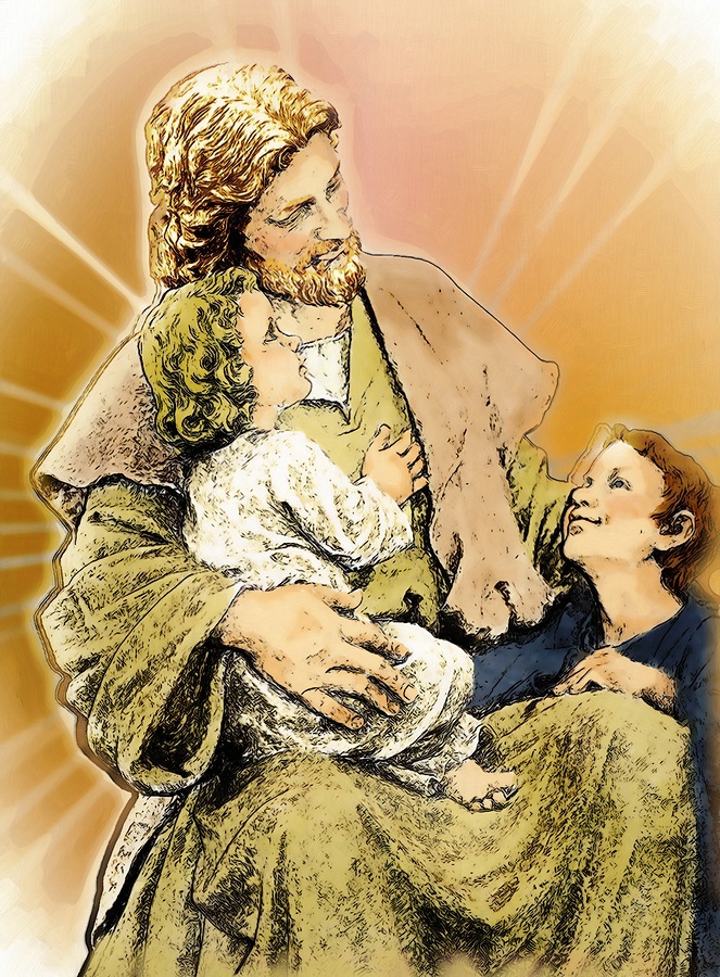 image of Jesus with two small children