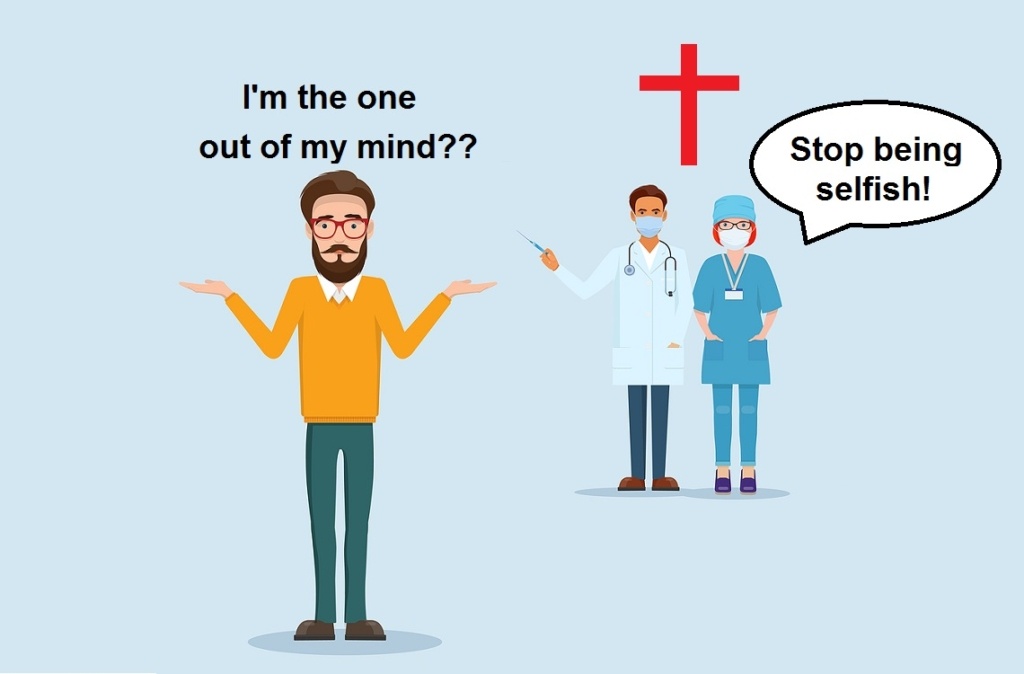 No vaccination concept. Man thinking and doubting. Vaccination problem. Vector illustration